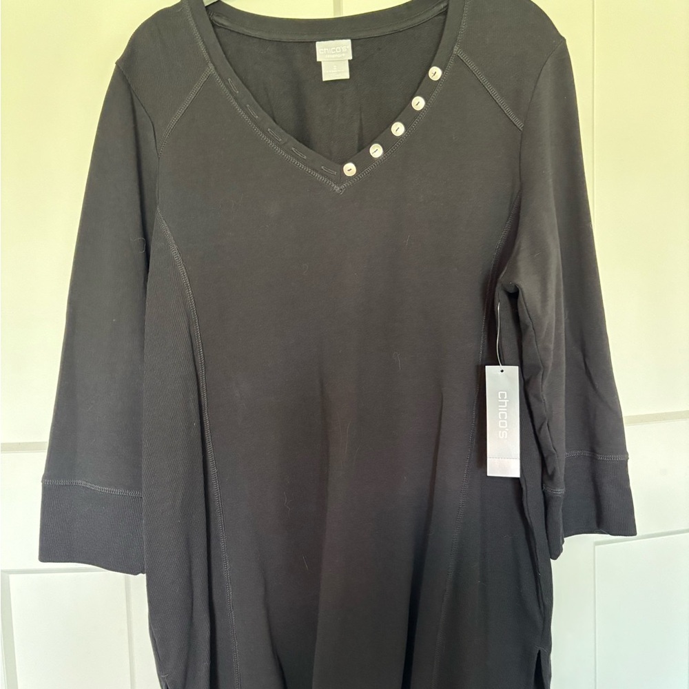 Chico's black 3/4 Sleeve Boxy Tee